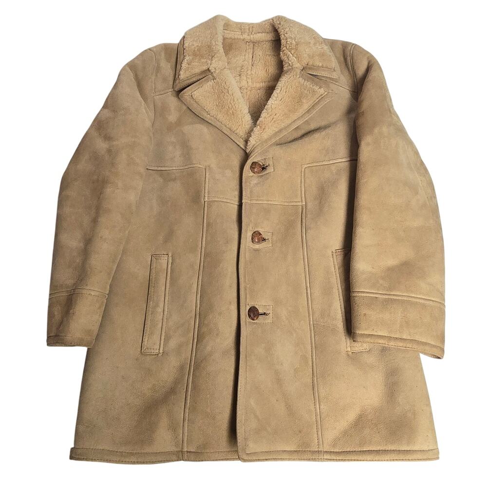 Ardney Shearling Sheepskin Coat Men's 42 Beige Suede Ranch Jacket USA